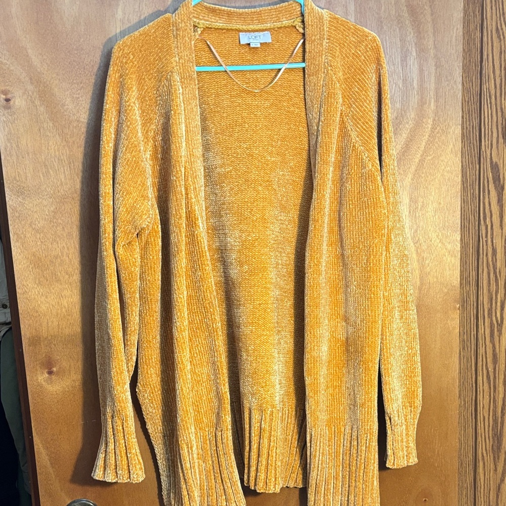 LOFT Mustard Gold/Yellow Chenille open front Cardigan ***soft